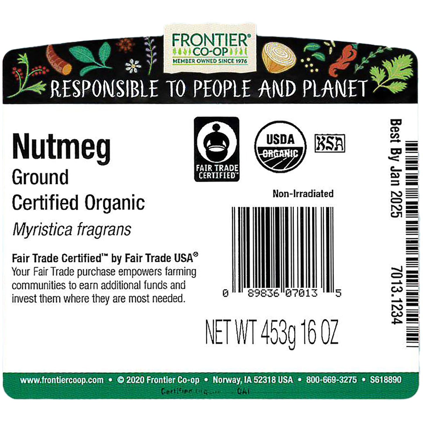 Frontier Co-op Nutmeg Ground, Certified Organic, Fair Trade Certified, Kosher | 1 lb. Bulk Bag | Myristica fragrans