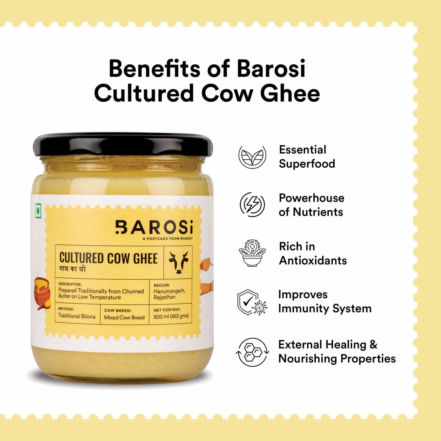 Barosi Enhanced Cultured Desi Cow Ghee 3 Litre | Value Saver Family Pack | Vedic Bilona Method | Churned From Curd | Pure & Natural | Farm Made In Small Batches | Glass Jar Packing