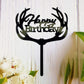 Antlers Happy Birthday Cake Topper Party Decorations (Black Acrylic)