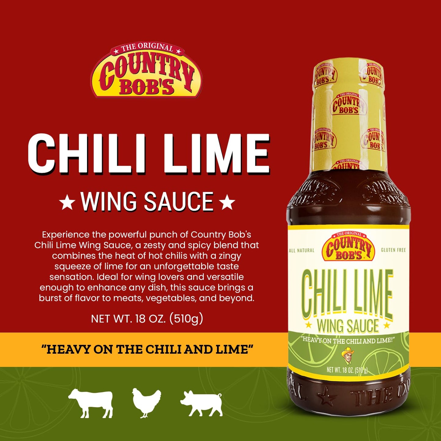 Country Bob'S Chili Lime Wing Sauce - Zesty & Spicy Flavor, Made With Pure Ingredients, Small Batch Crafted, Ideal For Wings, Ho