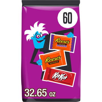 KIT KAT and REESES Assorted Milk Chocolate Snack Size  Halloween Candy Bag  32.65 oz (60 Pieces)
