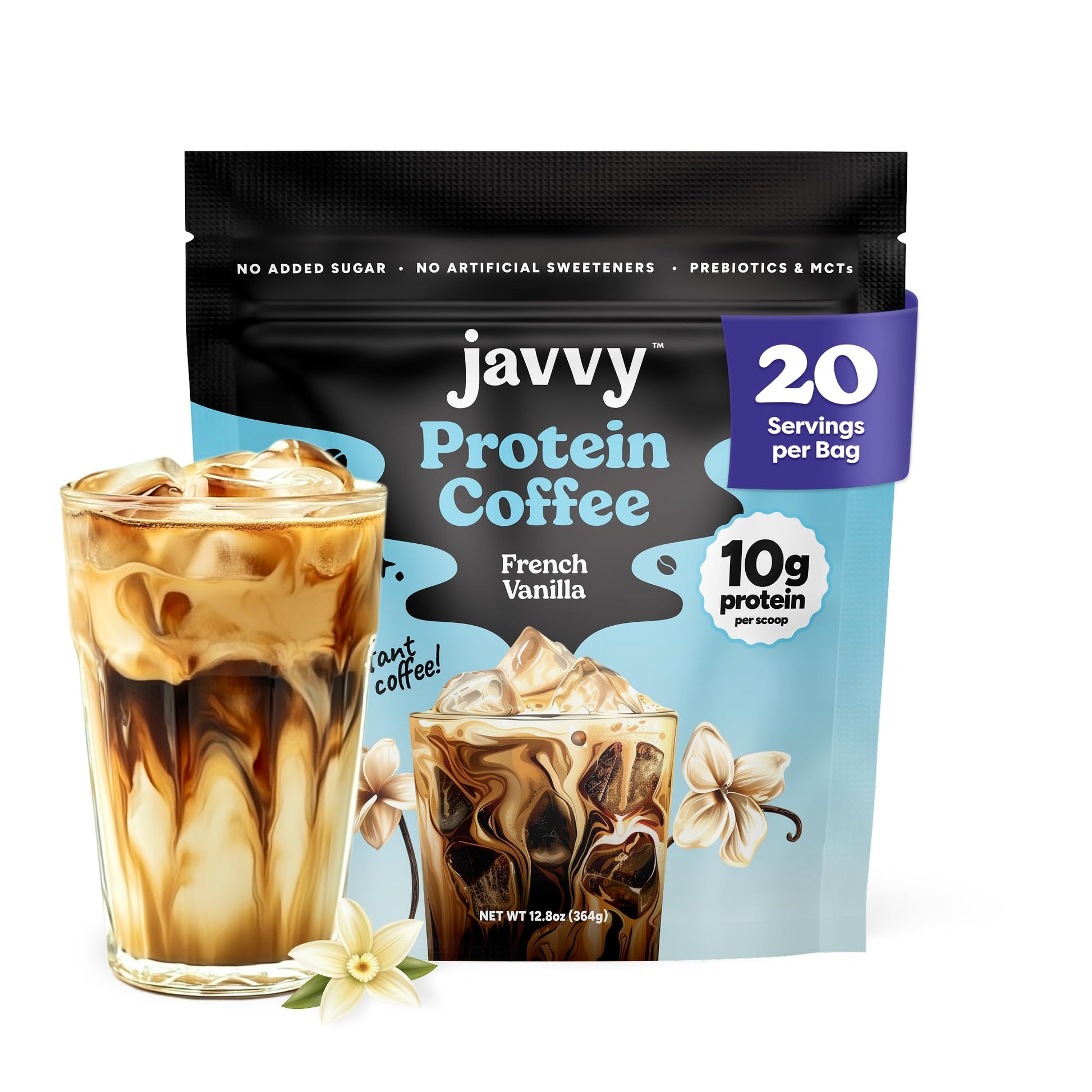 French Vanilla Protein Iced Coffee - enhanced Whey Protein & Instant Iced Coffees - 100% Natural Cold Brew - Zero Artificial Flavors & Sweeteners  80 mg Caffeine  No Added Sugar  20 Servings