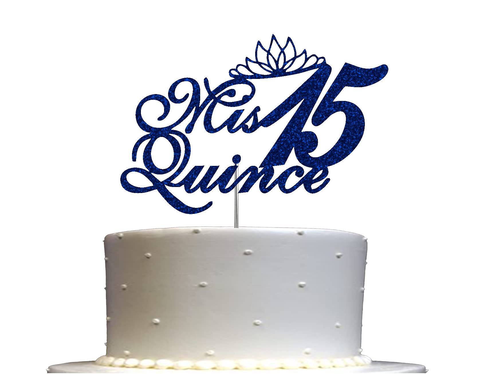 RokAPary Glitter Cake Topper for Quinceanera, Sturdy Double-Sided Acrylic, Blue, Model RCT171