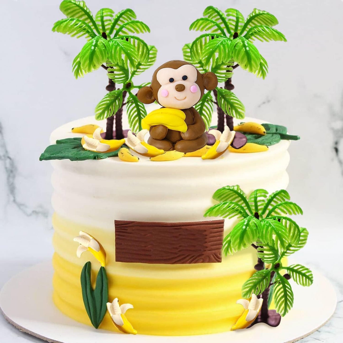 11 Pcs Monkey Cake Topper With Coconut Trees Banana Cake Decoration For Jungle Safari Animal Themed Birthday Baby Shower Party S