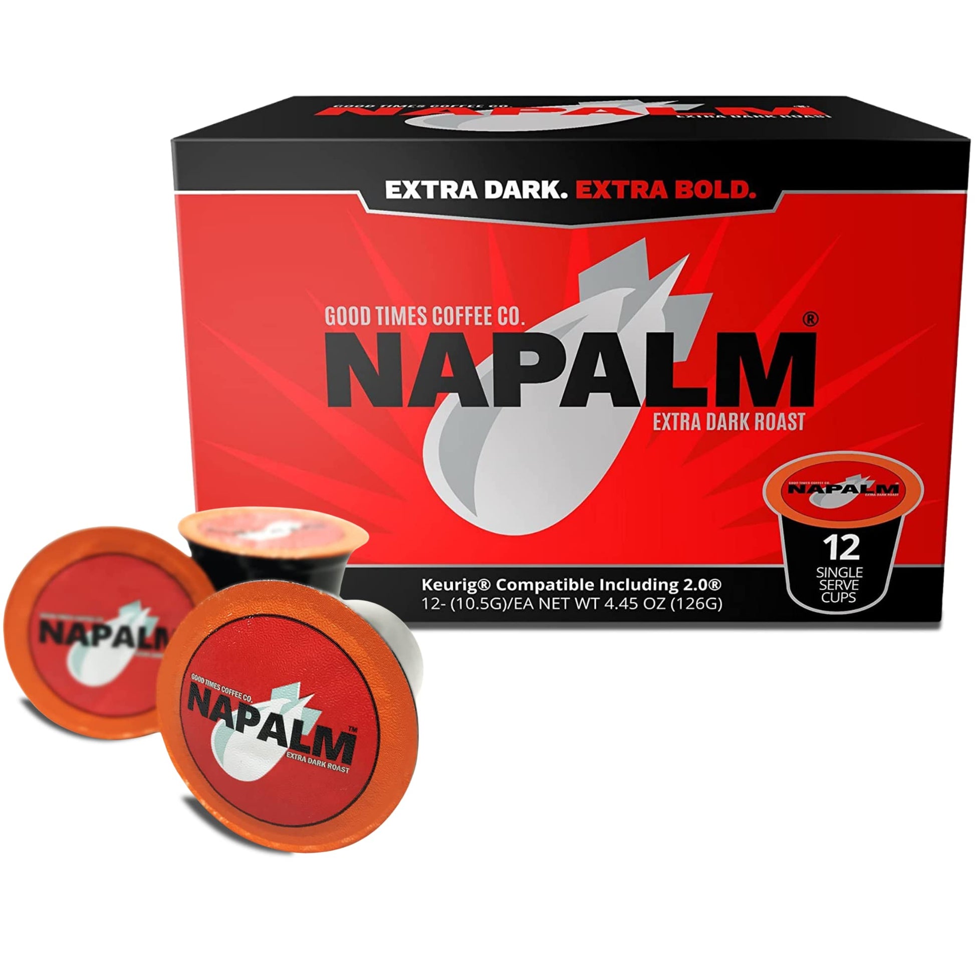 Napalm Coffee Extra Dark Roast, 100% Arabica, Single Serve Cups for Keurig, 12 Count