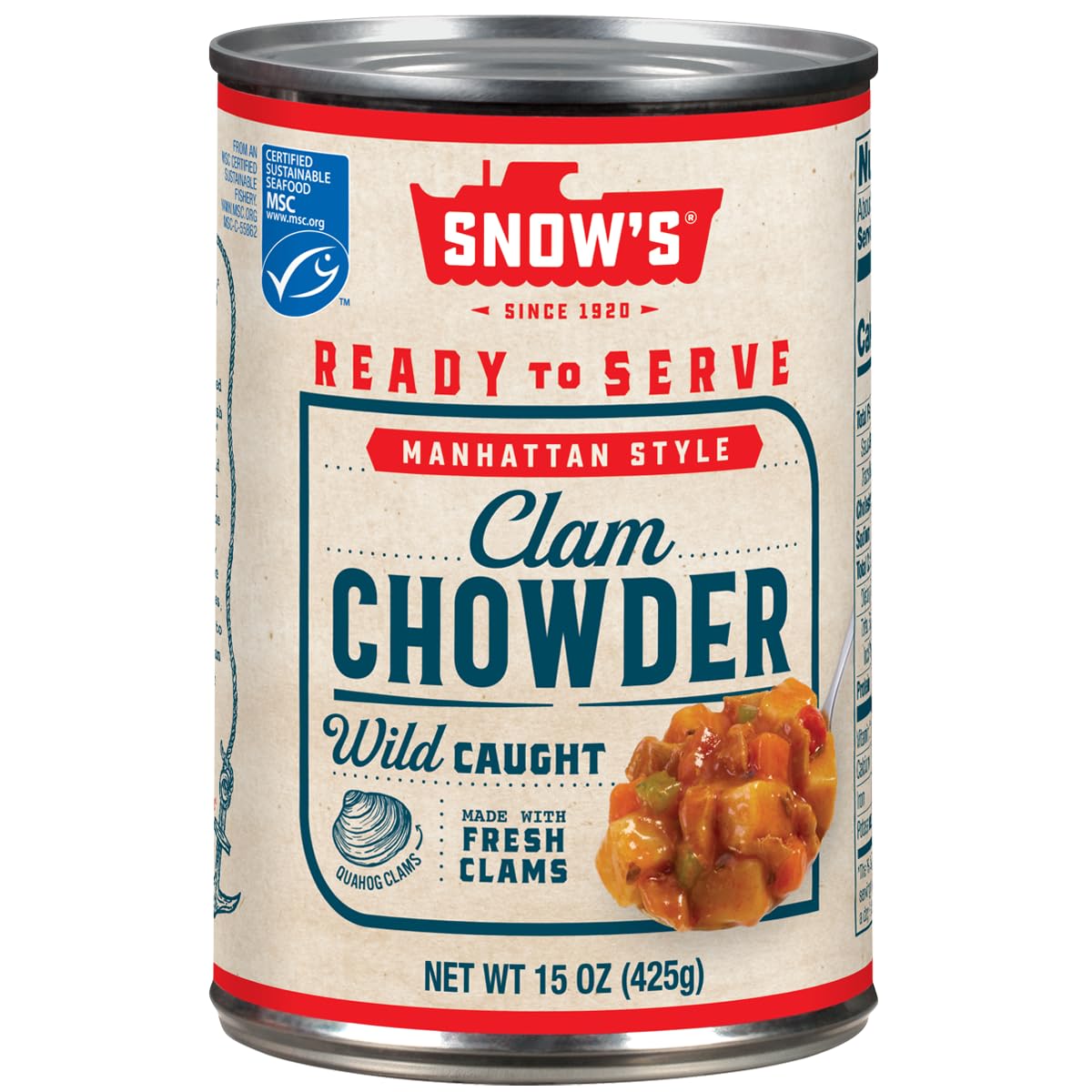 Snow'S Manhattan Clam Chowder, 15 Oz Can - 11G Protein Per Serving - Ready-To-Serve Authentic Manhattan Style Recipe