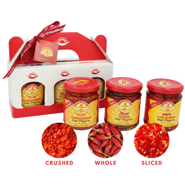 Tuttocalabria Gift Set, Variety 3 Pack, Crushed, Sliced, Calabrian Chili Pepper Gift Set (3 Pack X 6.5Oz) Non Gmo, Product Of Ca