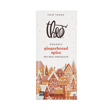 Theo Chocolate Holiday Gingerbread Spice Organic Milk Chocolate Bar 45% Cacao 1 Pack  Fair Trade