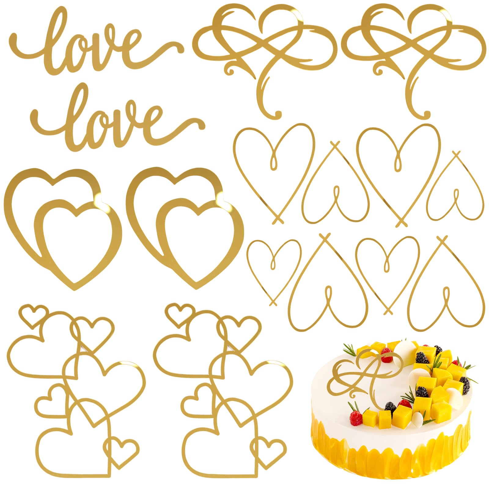 10 Pcs Acrylic Cake Toppers Minimalist Art Heart Love Cake Topper Gold Cake Decoration For ValentineS Day Birthday Wedding Bridal Shower Party