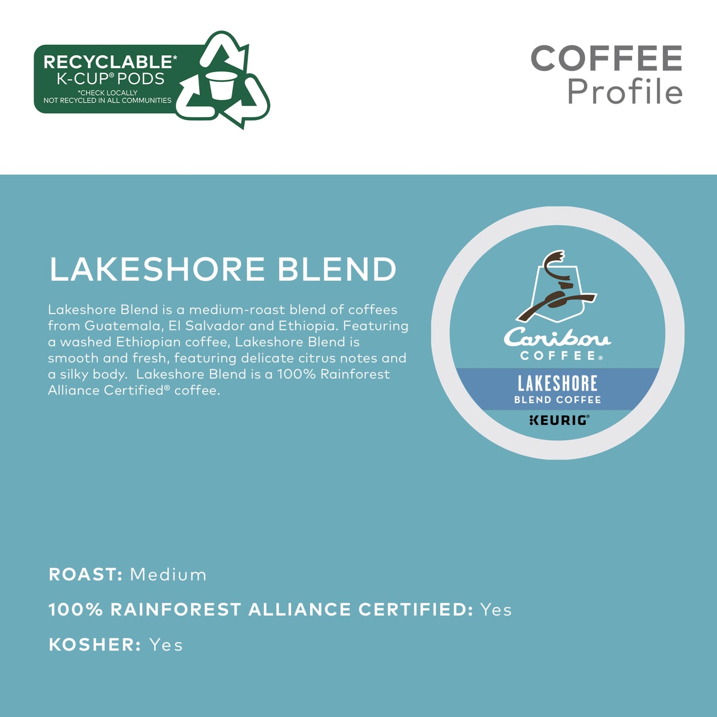 Caribou Coffee Lakeshore Blend Keurig Single-Serve K-Cup Pods, Medium Roast, 24 Count (Pack of 4)
