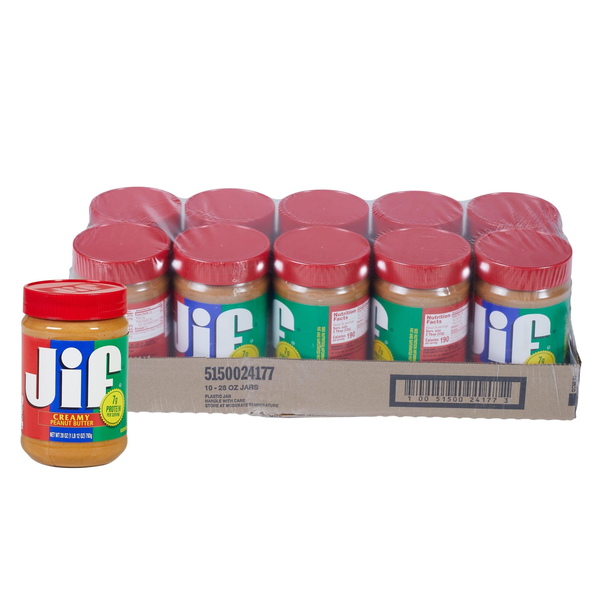 Jif Creamy Peanut Butter, 28 oz jar, 10 Count Case