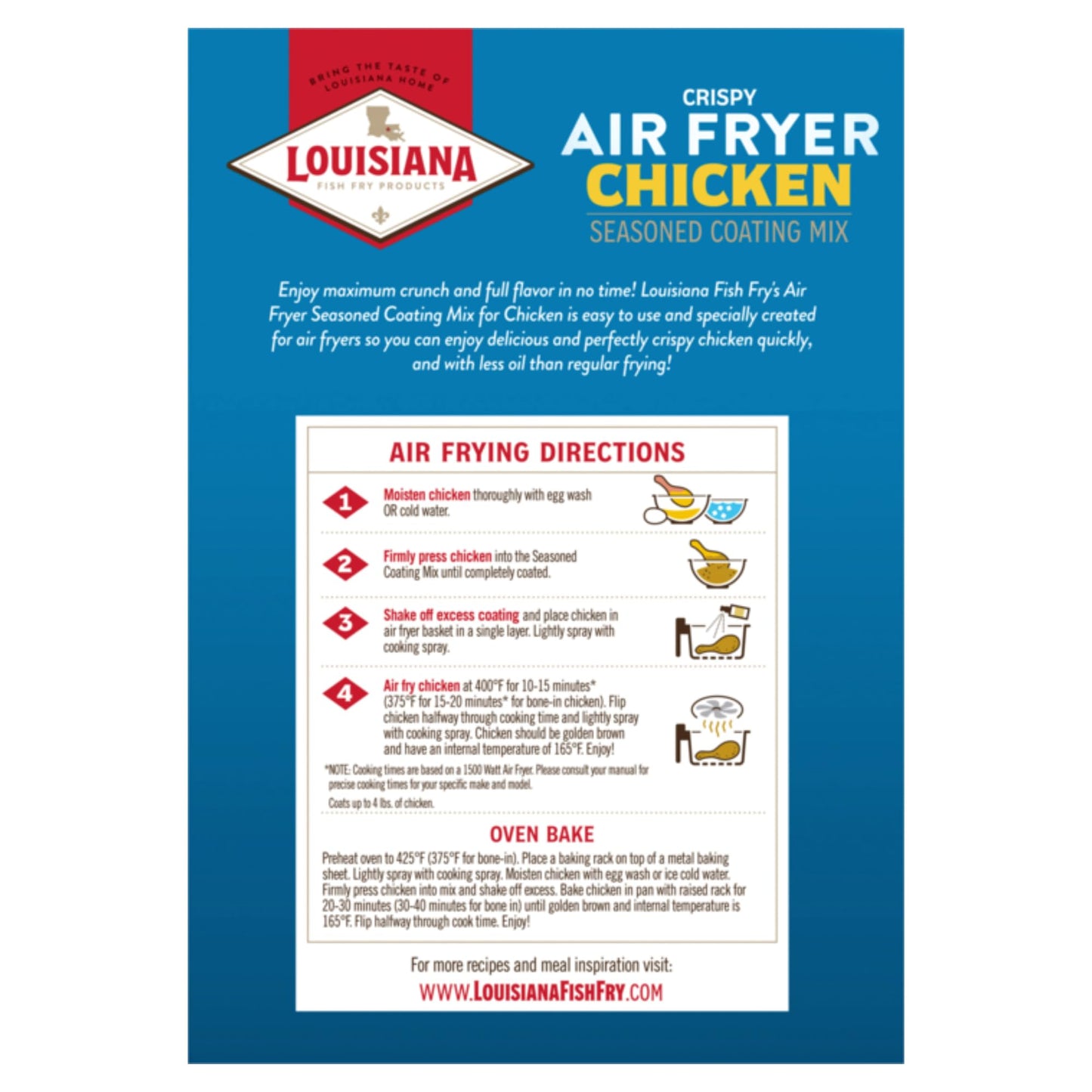 Louisiana Fish Fry Air Fryer Chicken Seasoned Coating Mix - 5 Oz