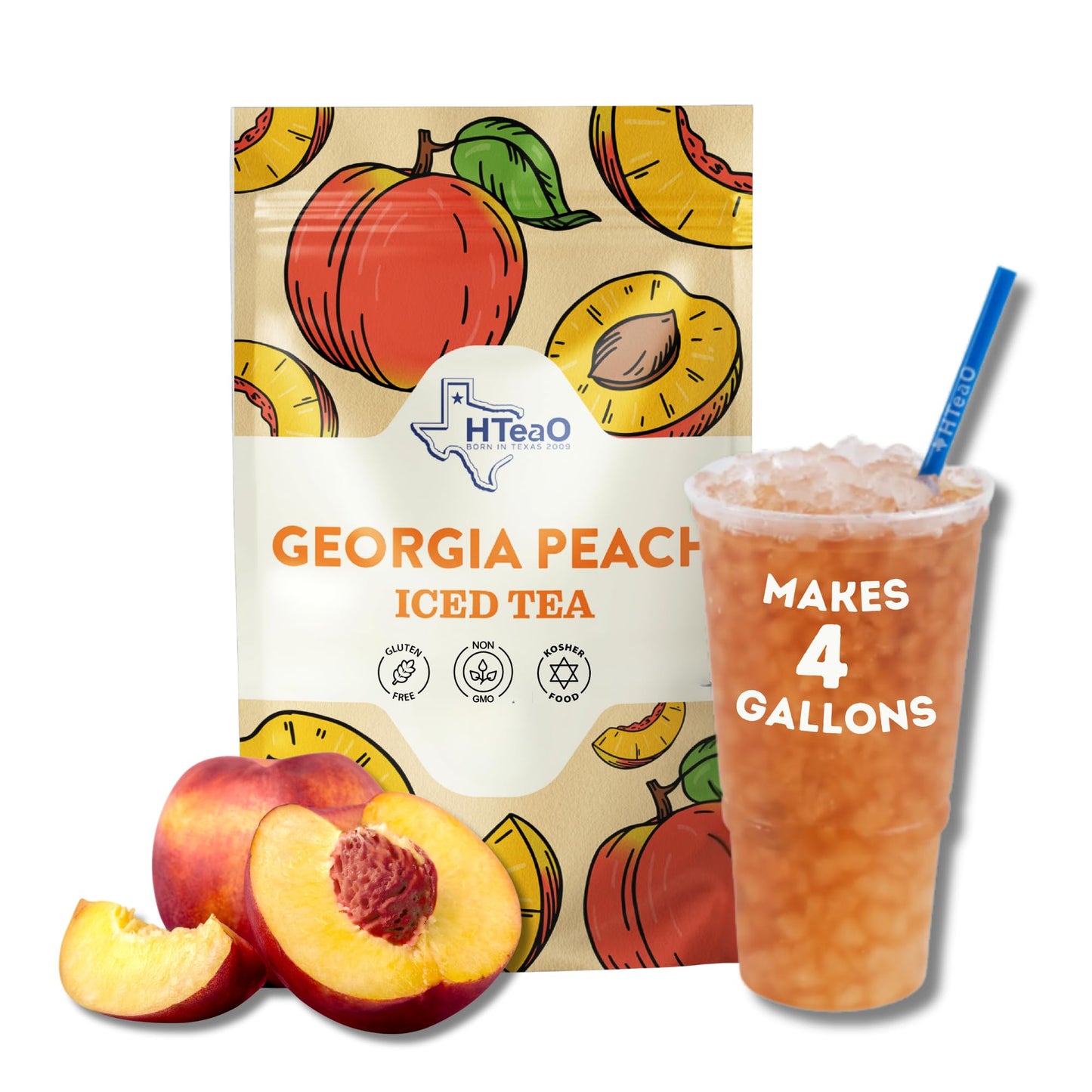 HTEAO Georgia Peach Black Tea Sachets - 4 Gallons - Pack of 8 Sachet Bags
