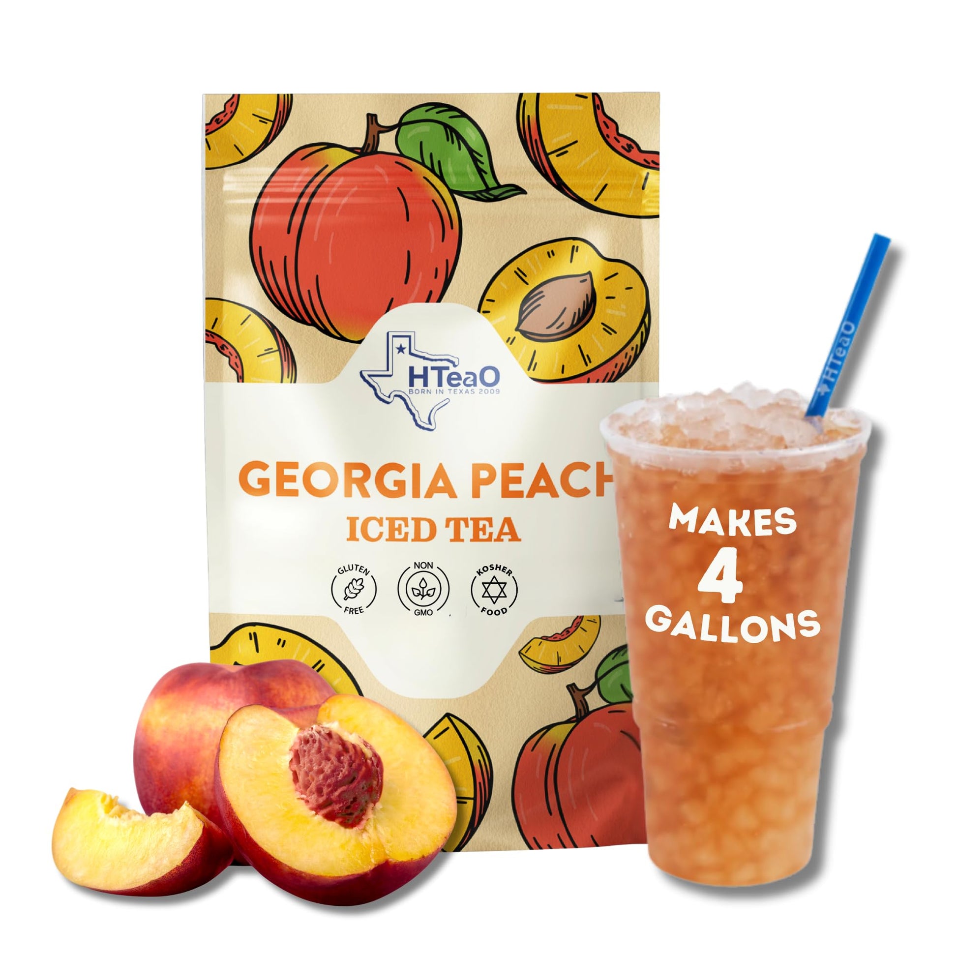 HTEAO Georgia Peach Black Tea Sachets - 4 Gallons - Pack of 8 Sachet Bags
