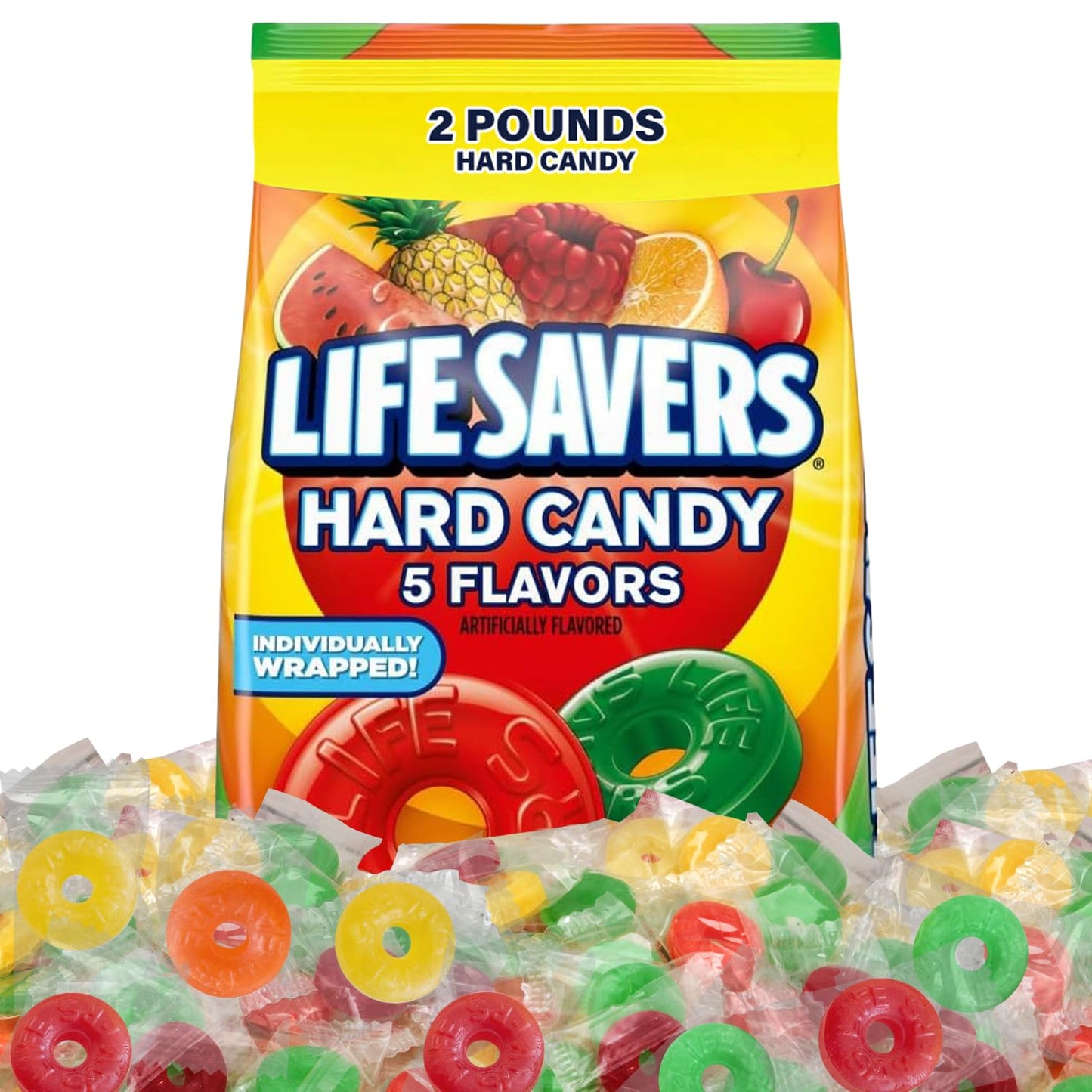 Assorted Hard Fruit Lifesaver Candy Bulk - Bulk Candy Individually Wrapped, Ideal Candies Bulk for Buffets and Party Favors or S