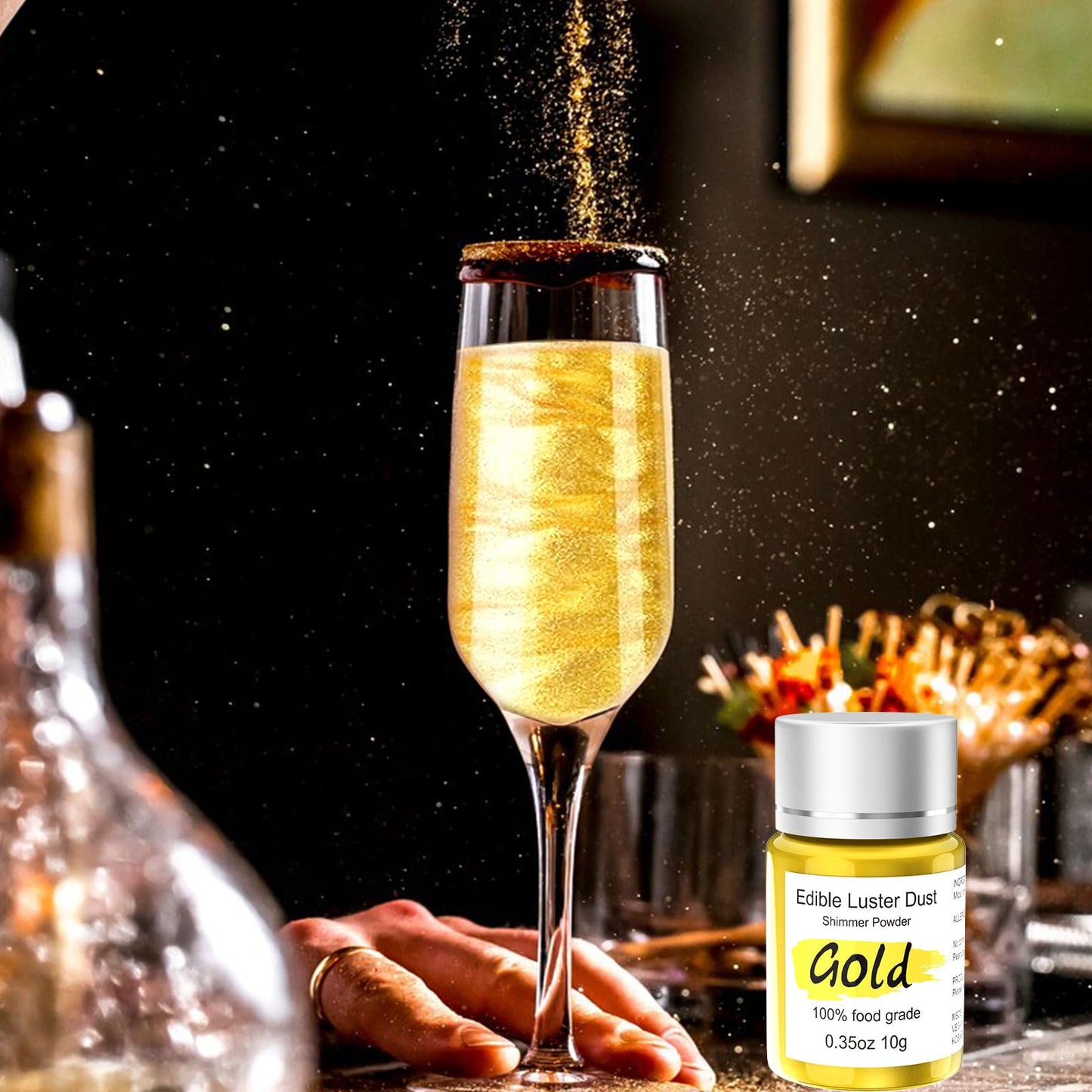 15G Edible Gold Luster Dust For Drinks Cake Decorating - Colaele Gold Shimmering Edible Glitter Dust For Chocolates, Metallic Fo