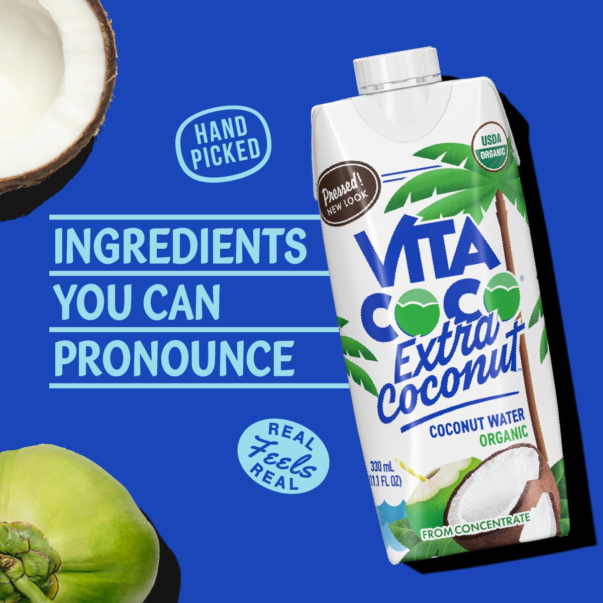 Vita Coco Organic Coconut Water  Extra Coconut | More Coconutty Flavor | Hydrating Electrolytes | Vital Nutrients | 11.1 Fl Oz (Pack of 12)