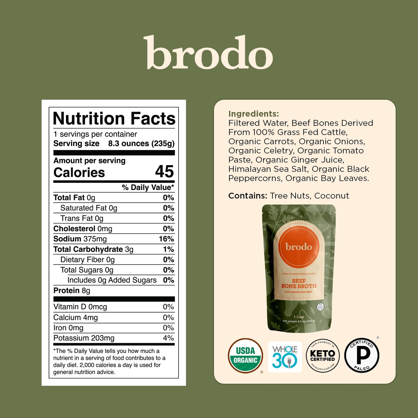 Brodo Organic Chicken Broth | Nutrient Dense, Chef Crafted Bone Broth in Single Serving Pouches | Not Made From Concentrate, No