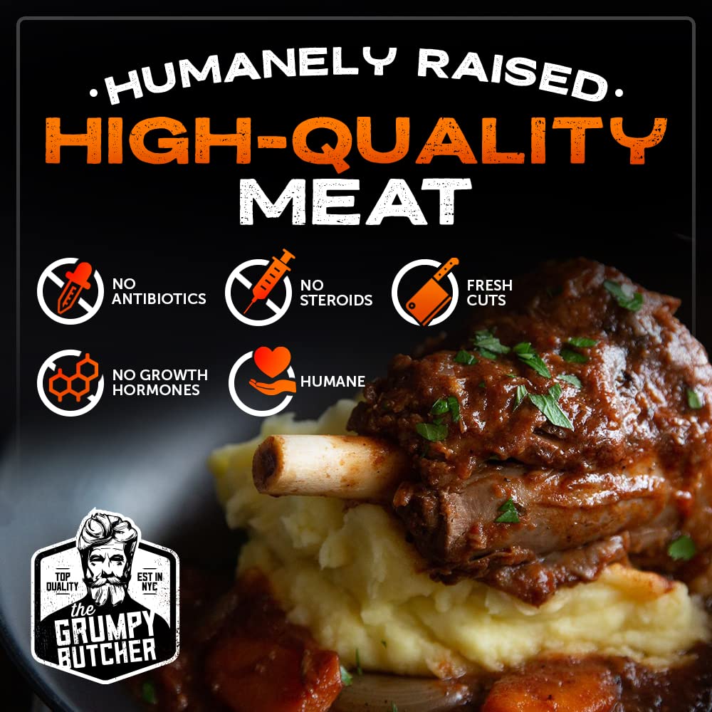 Grumpy Butcher Big Braised Lamb Shanks, 2 Packs (Each 22-24 Oz) - Delicius French Recipe Lamb Cooked With Basil, Thyme & Mustard