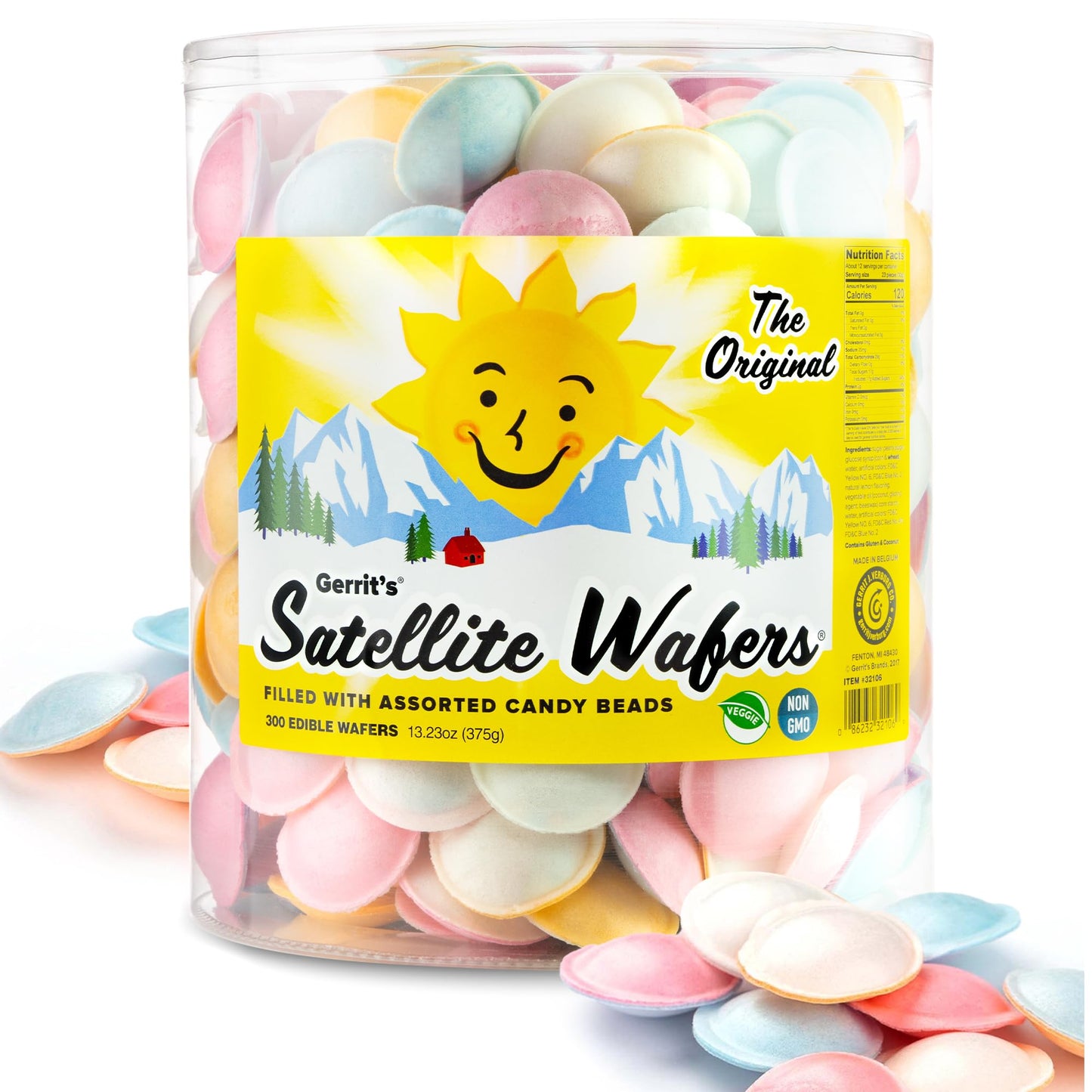 Gerrits Satellite Wafers Candy - Pack of 300 - Filled with Assorted Beads - Light, Crispy, and Nostalgic Flying Saucer Candy Wa