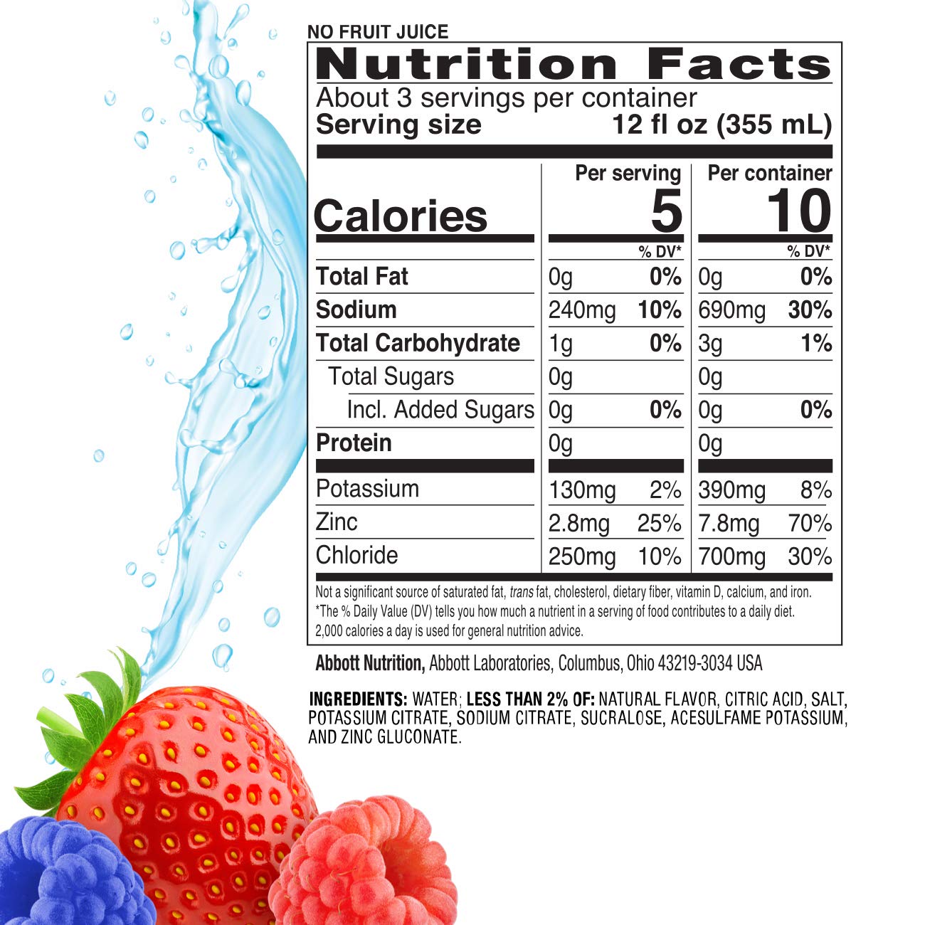 Pedialyte Electrolyte Water With Zero Sugar, Hydration With 3 Key Electrolytes & Zinc For Immune Support, Berry Frost, 33.8 Fl O