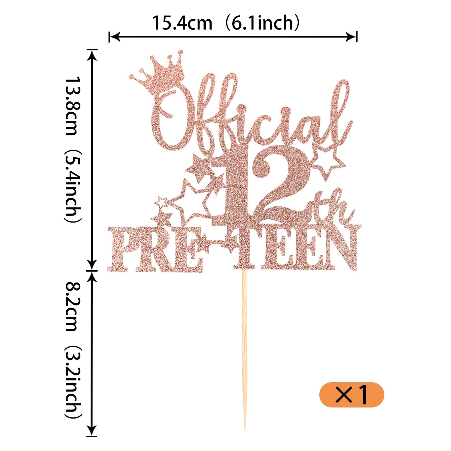 YCTHUNFISH 12th Birthday Cake Topper Glitter Cheers to 12 Years Old, Rose Gold, 6.1x8.6 inches