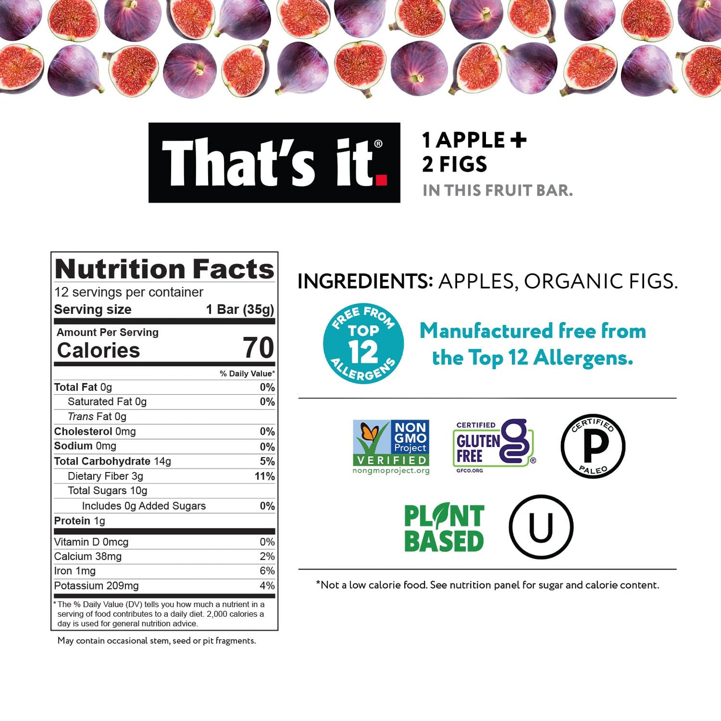 That'S It. Apple + Fig Fruit Bars 100% All Natural, No Artificial Ingredients Or Preservatives Delicious Healthy Snack For Child