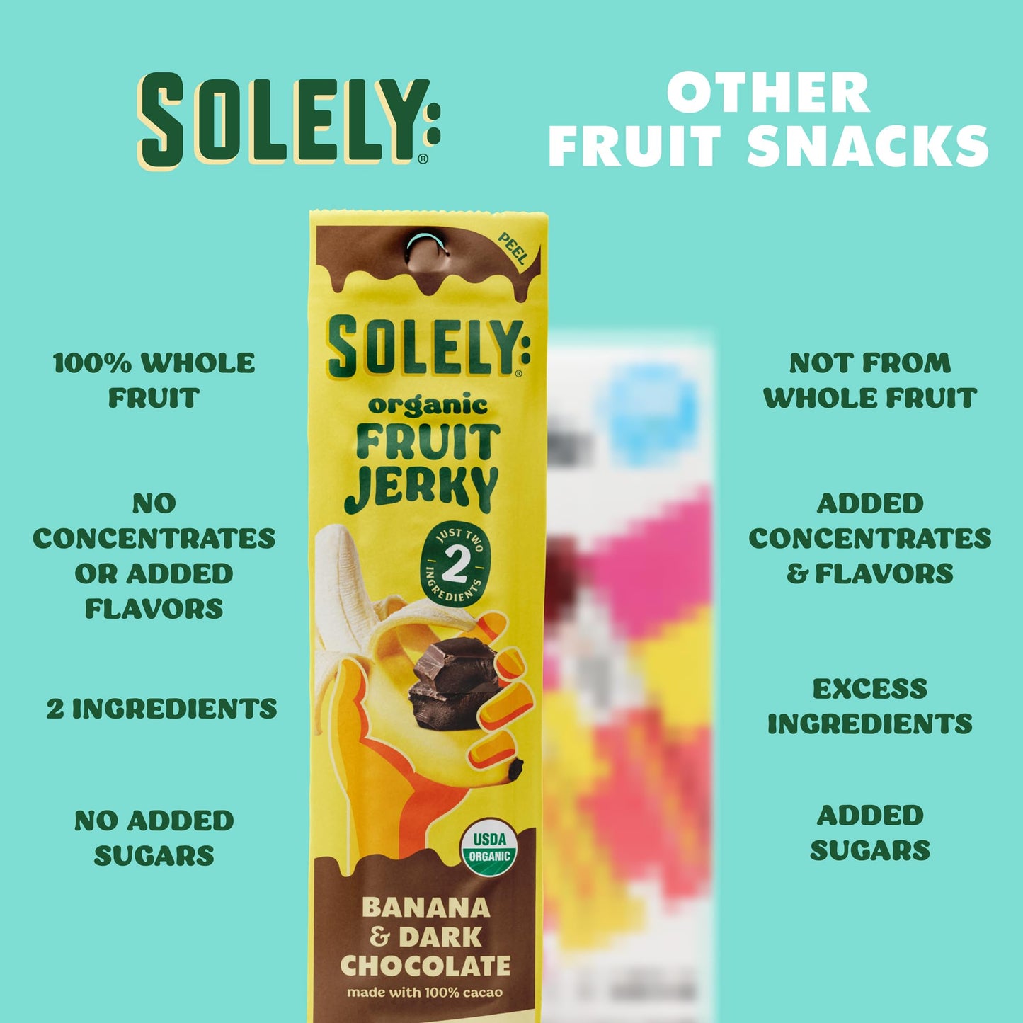 SOLELY - Organic Banana Chocolate Drizzled Fruit Jerky - 12 Individually Wrapped Strips - Fruit Leather Made from Dried Fruit -
