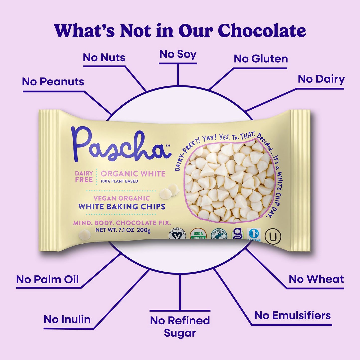 Pascha Organic Vegan White Chocolate Chip, UTZ, Gluten Free & Non GMO, 7.1 Ounce (Pack of 8)