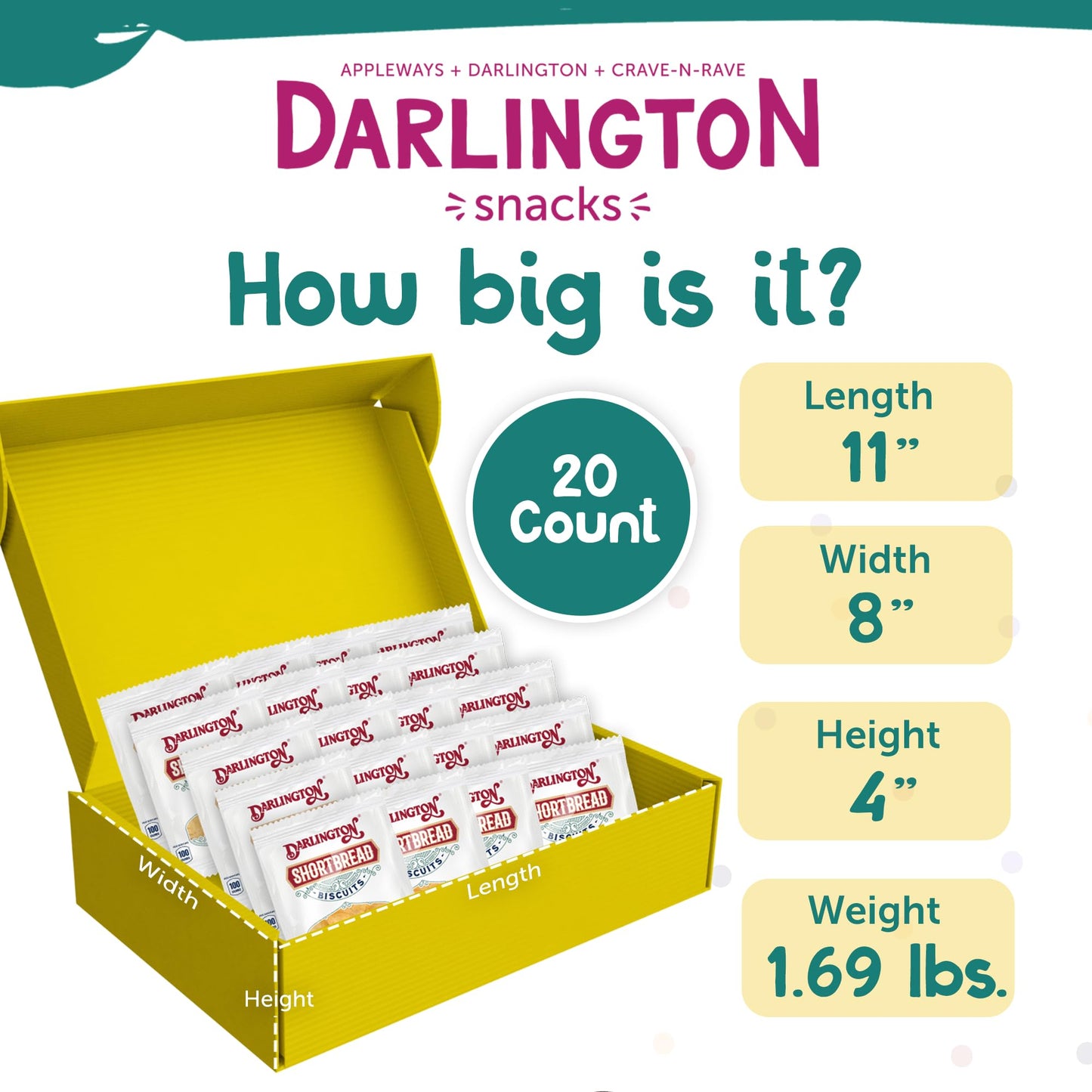 Darlington Shortbread Cookies Individually Wrapped Classic Soft Butter Cookies, 20 pk, 1 oz Single Serve Packs for Gifting, Lunc