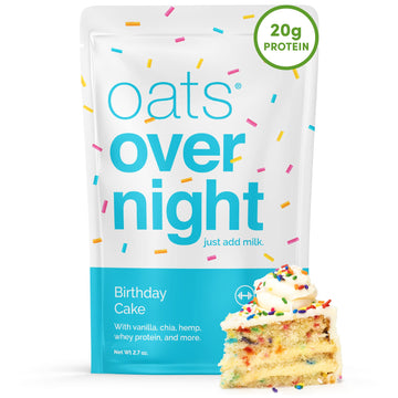 Oats Overnight Birthday Cake Overnight Oats, 20g Protein, 5g Fiber, Gluten Free, 2.7 oz (Pack of 8)
