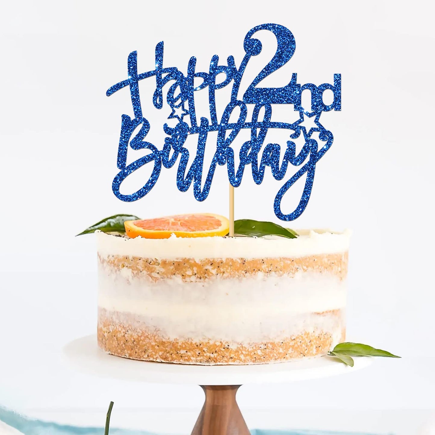 Roadsea Happy 2Nd Birthday Cake Topper - Kid Girl Boy Two Years Old Birthday Cake Supplies - 2Nd Birthday Party Decorations - Bl