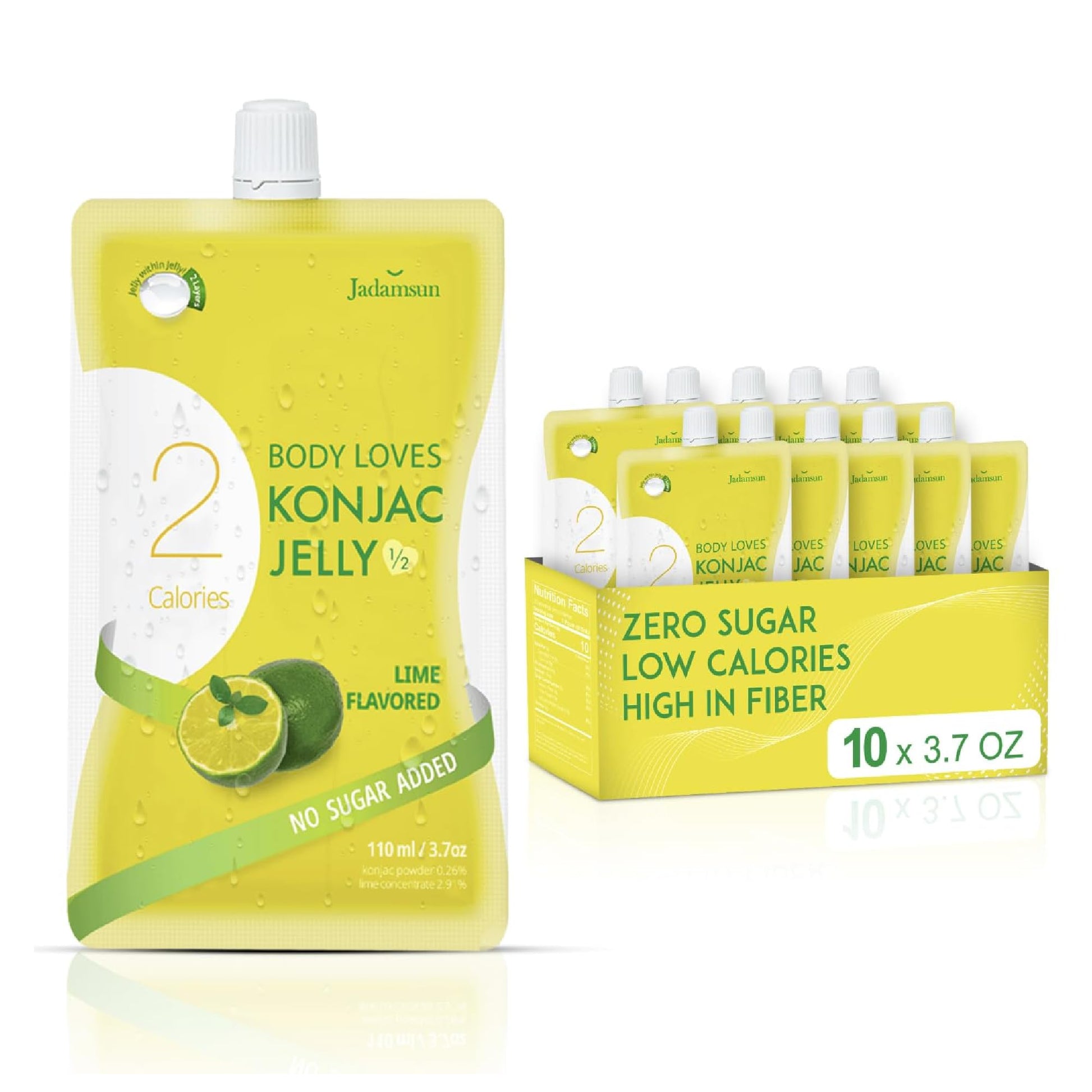 Jadamsun Konjac Jelly Juice (Lime, 10 pcs) - Delicious Low-Calorie Healthy Korean Snack, Drinkable Fruit Snack, Sugar-Free, Vega