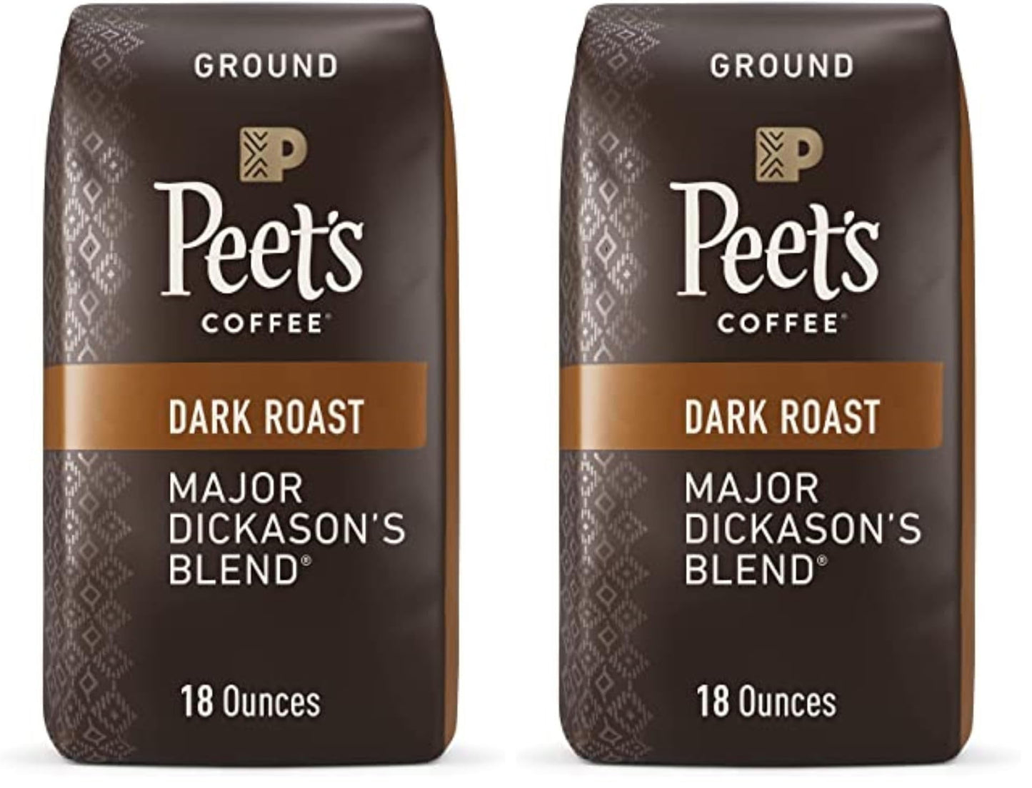 Peets Coffee, Dark Roast Ground Coffee - Major Dickasons Blend 36 Ounces (2 Bags of 18 Ounces)