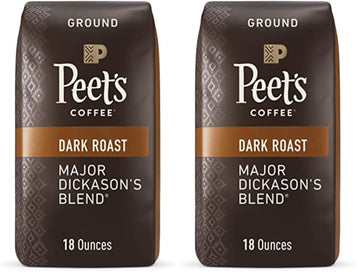 Peets Coffee, Dark Roast Ground Coffee - Major Dickasons Blend 36 Ounces (2 Bags of 18 Ounces)