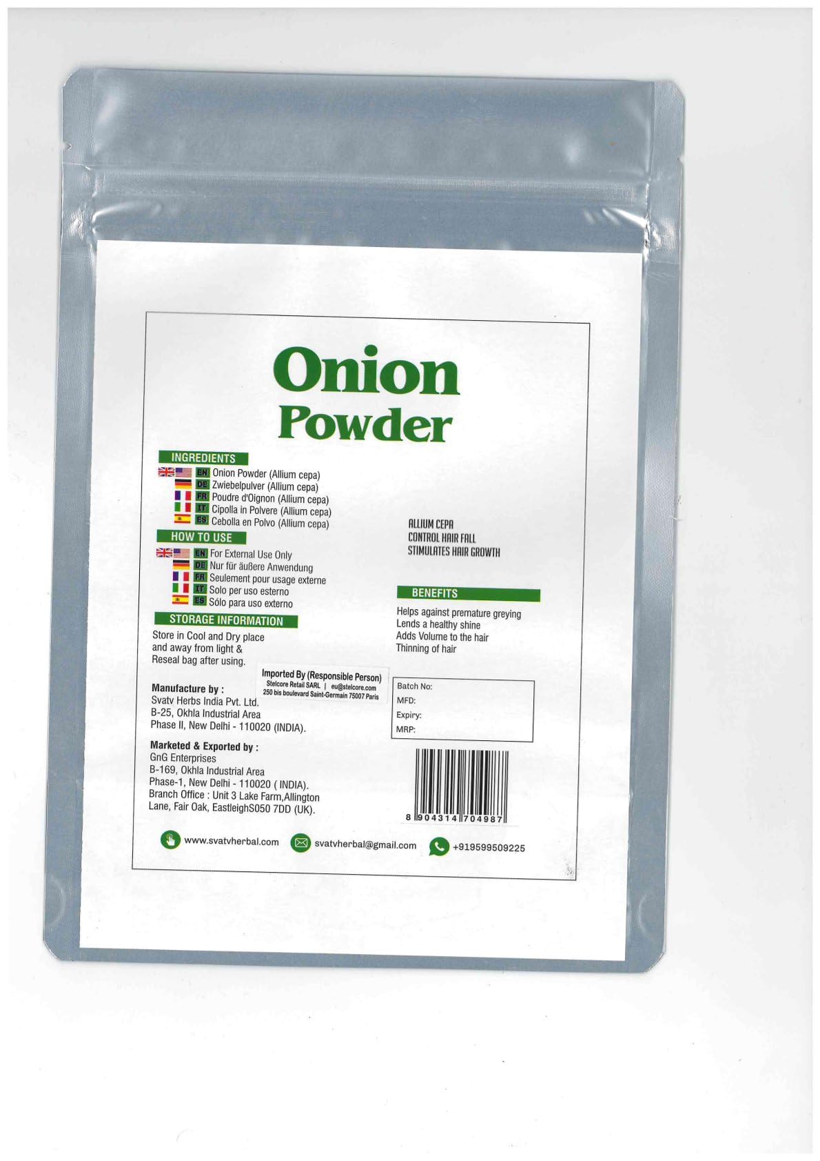 SVATV Onion Powder | Allium Cepa | Soothes Hair Scalp | Stimulates New Hair Growth | Size - 227g, Half Pound, 8oz
