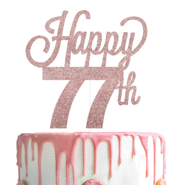 Lingteer Happy 77Th Birthday Cake Topper - Cheers To 77Th Birthday 77 Years Old Birthday Party Cake Decorations Sign.
