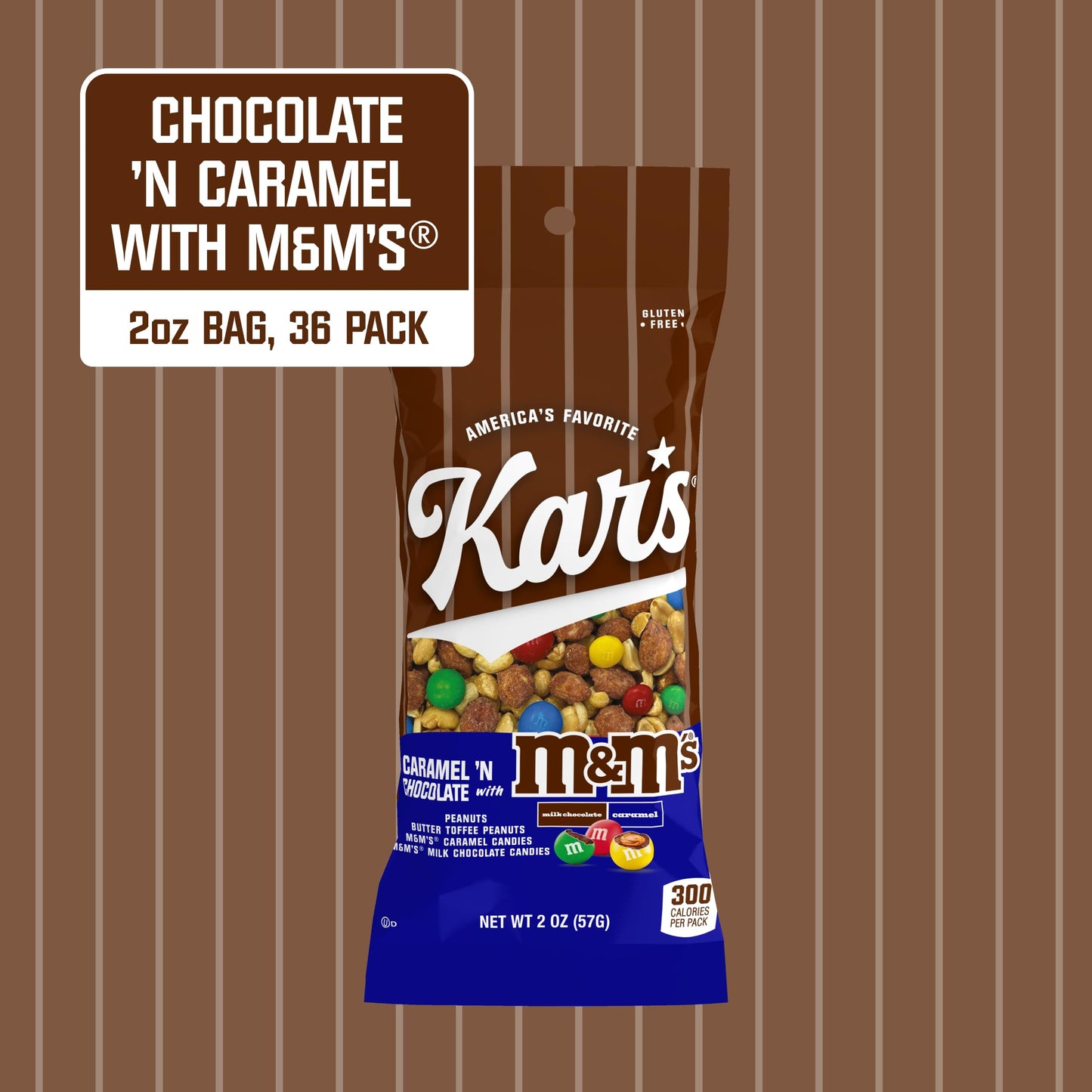 Kars Nuts Caramel N Chocolate with M&MS Candies Trail Mix, 2 oz - Grab & Go Bags (Pack of 36), Gluten-Free Trail Mix Snack