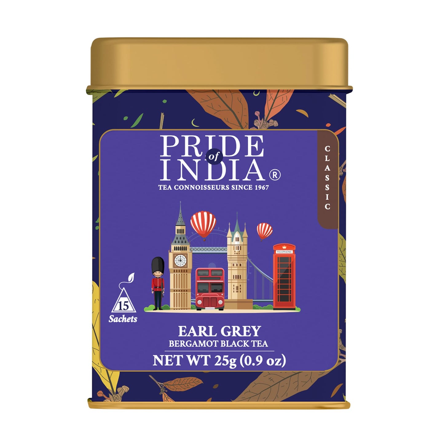 Pride Of India Earl Grey Black Tea - 15 Pyramid Bags, Full-Bodied Flavor, High Caffeine, Single Estate Certified, 25 Count