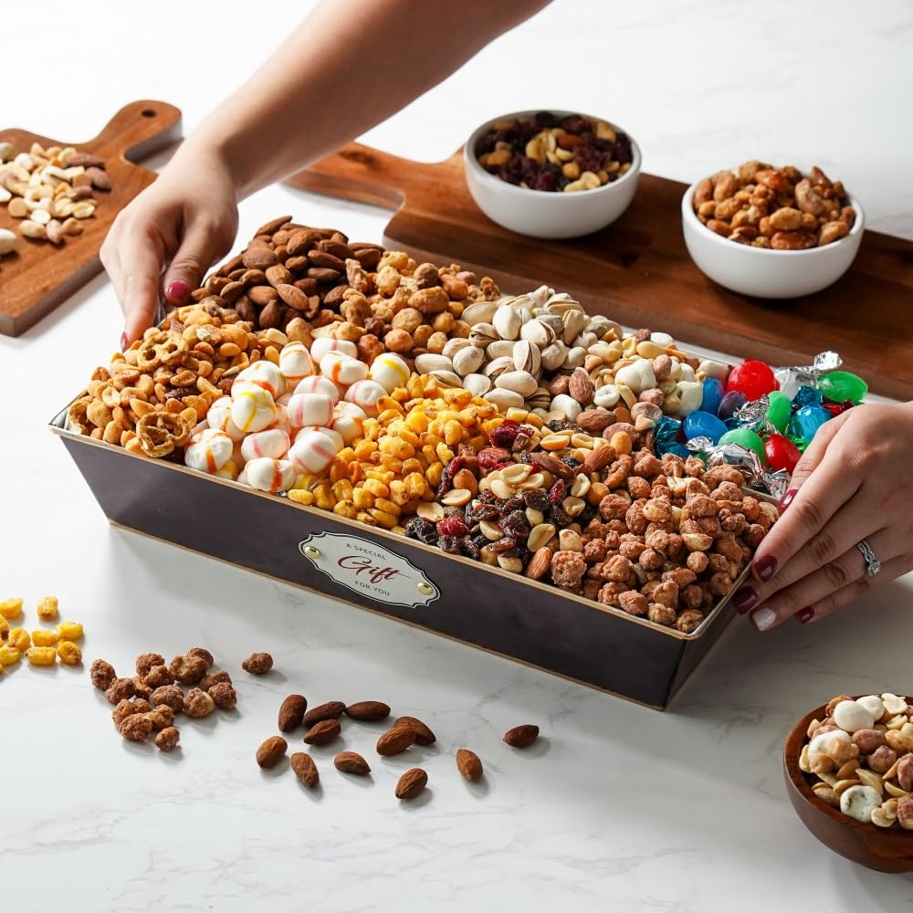 Broadway Basketeers Sympathy Nuts Gift Basket - Assorted Gourmet Nuts & Trail Mixes, Large Bereavement Care Package for Men & Women