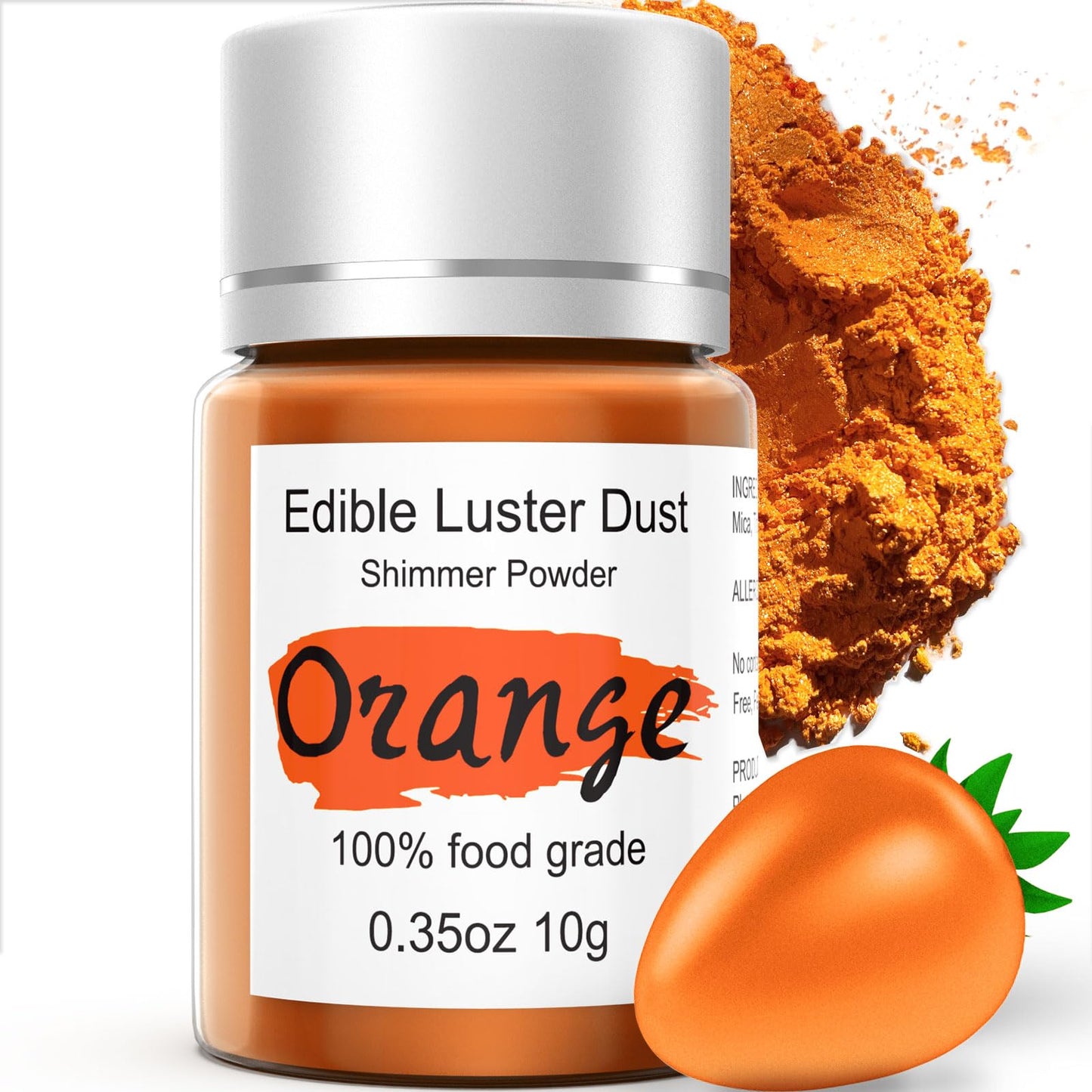 Orange Luster Dust Edible Glitter for Cakes Cocktails - 10g Colaele Edible Shimmering Dust for Chocolates, Metallic Food Colorin