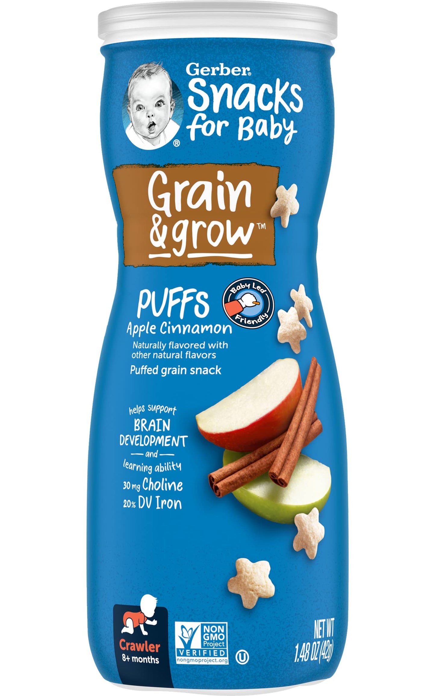 Gerber Snacks For Baby Grain & Grow Puffs, Apple Cinnamon, Non-Gmo With No Artificial Flavors Or Sweeteners, Puffed Grain Baby S