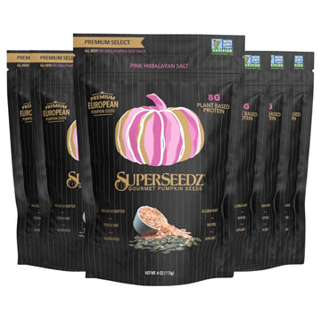SuperSeedz Dry Roasted Pumpkin Seeds - Pink Himalayan Sea Salt, Vegan, Keto, 4oz (6-pack), Nut Free, Gluten Free Snack