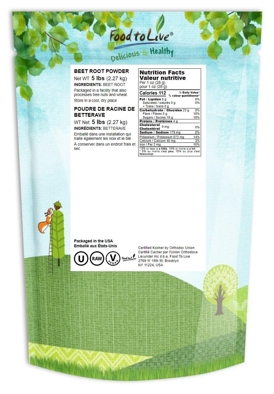 Beet Root Powder, 5 Pounds - Finely Ground Dried Beet Root, Pure, Kosher And Vegan, Raw Superfood. Bulk Powder. Rich In Folate,
