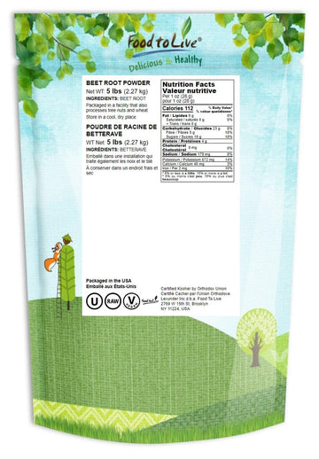Beet Root Powder, 5 Pounds - Finely Ground Dried Beet Root, Pure, Kosher And Vegan, Raw Superfood. Bulk Powder. Rich In Folate,
