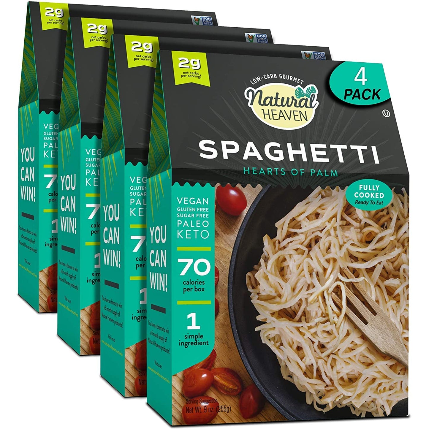 Natural Heaven Spaghetti Noodles, Hearts Of Palm, 4-Pack – Naturally Rich In Potassium, Low-Calorie Veggie Pasta, Keto & Gluten-Free Food, Vegan, 9 Oz Ea