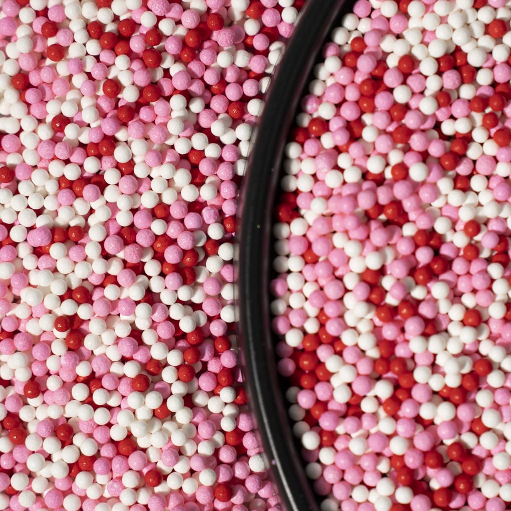 NIPEOR Edible Pearl Sprinkles for Cake Decorating - 130g 2mm Matte Sugar Pearls in White, Red, Pink
