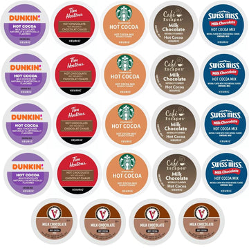 Milk Chocolate Hot Cocoa K-Cups Pods Variety Sampler. Includes Swiss Miss, Cafe Escapes, Starbucks, Tim Hortons, Victor Allen'S