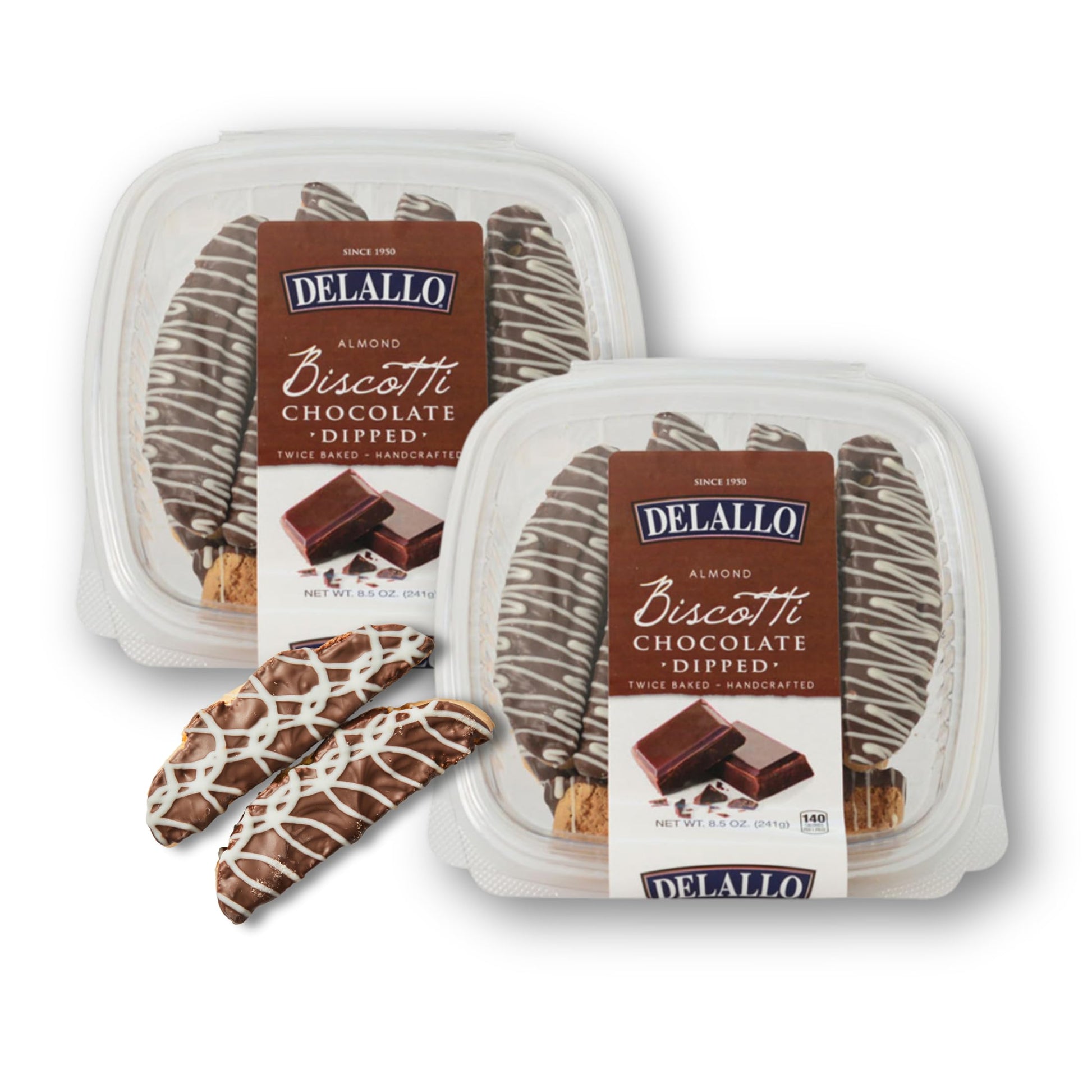 DeLallo Chocolate Dipped Biscotti Cookies, Twice-Baked Authentic Italian Recipe, All Natural Tuscany Biscuits Dipped in Velvety 