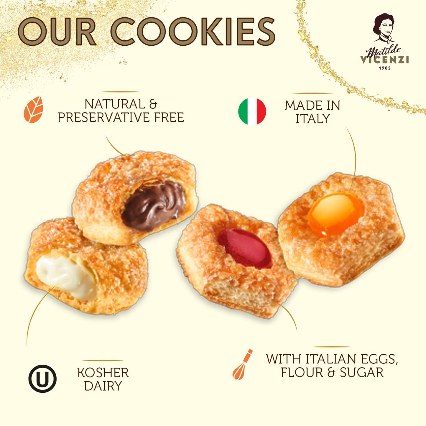 Pasticceria Matilde Vicenzi Millefoglie D'Italia Assorted Pastries - 13.75 oz - Vanilla, Apricot, Chocolate & Raspberry Cookies